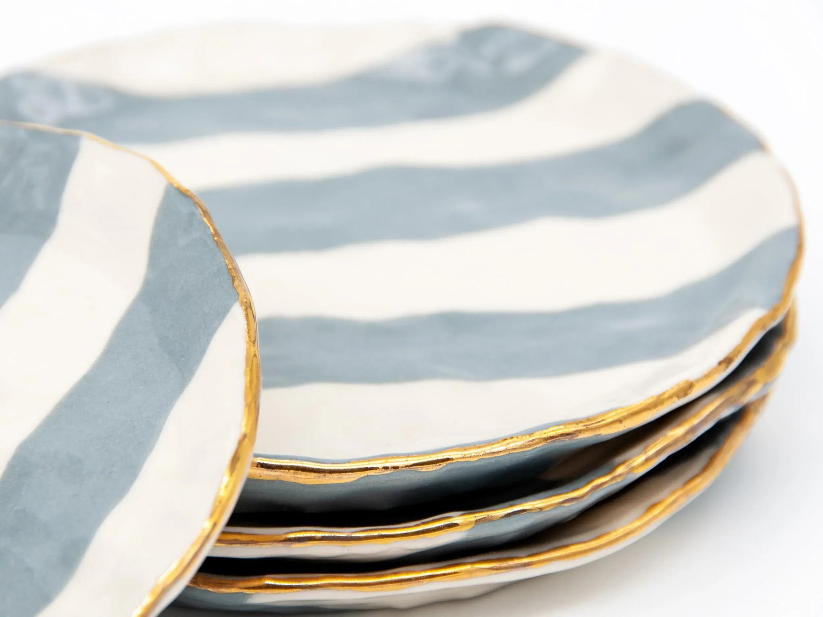 Gray & White Striped Gilt Clay Petit Dishes- Set of 4 - 2
