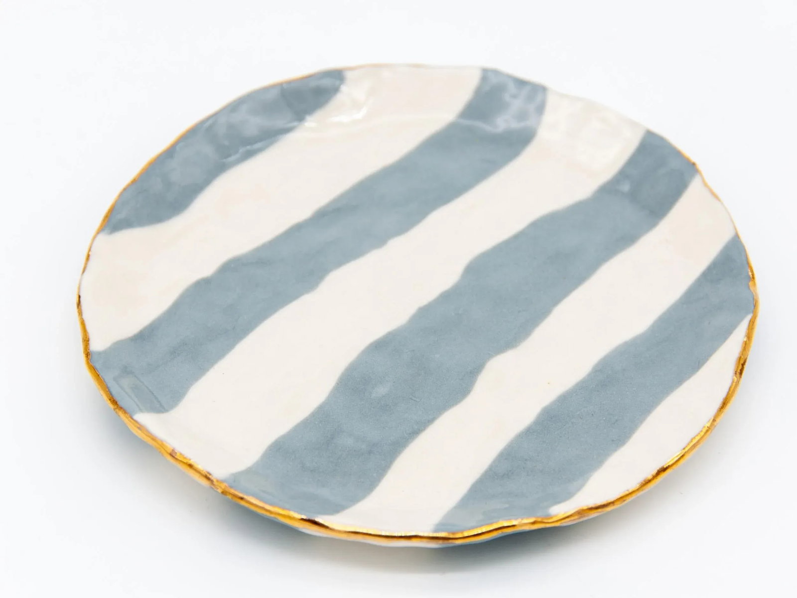 Gray & White Striped Gilt Clay Petit Dishes- Set of 4 - 3
