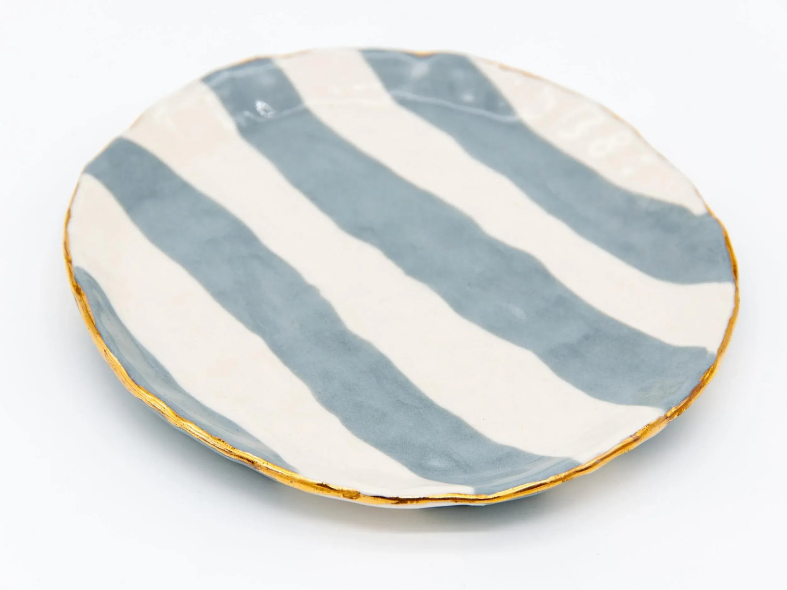 Gray & White Striped Gilt Clay Petit Dishes- Set of 4 - 4