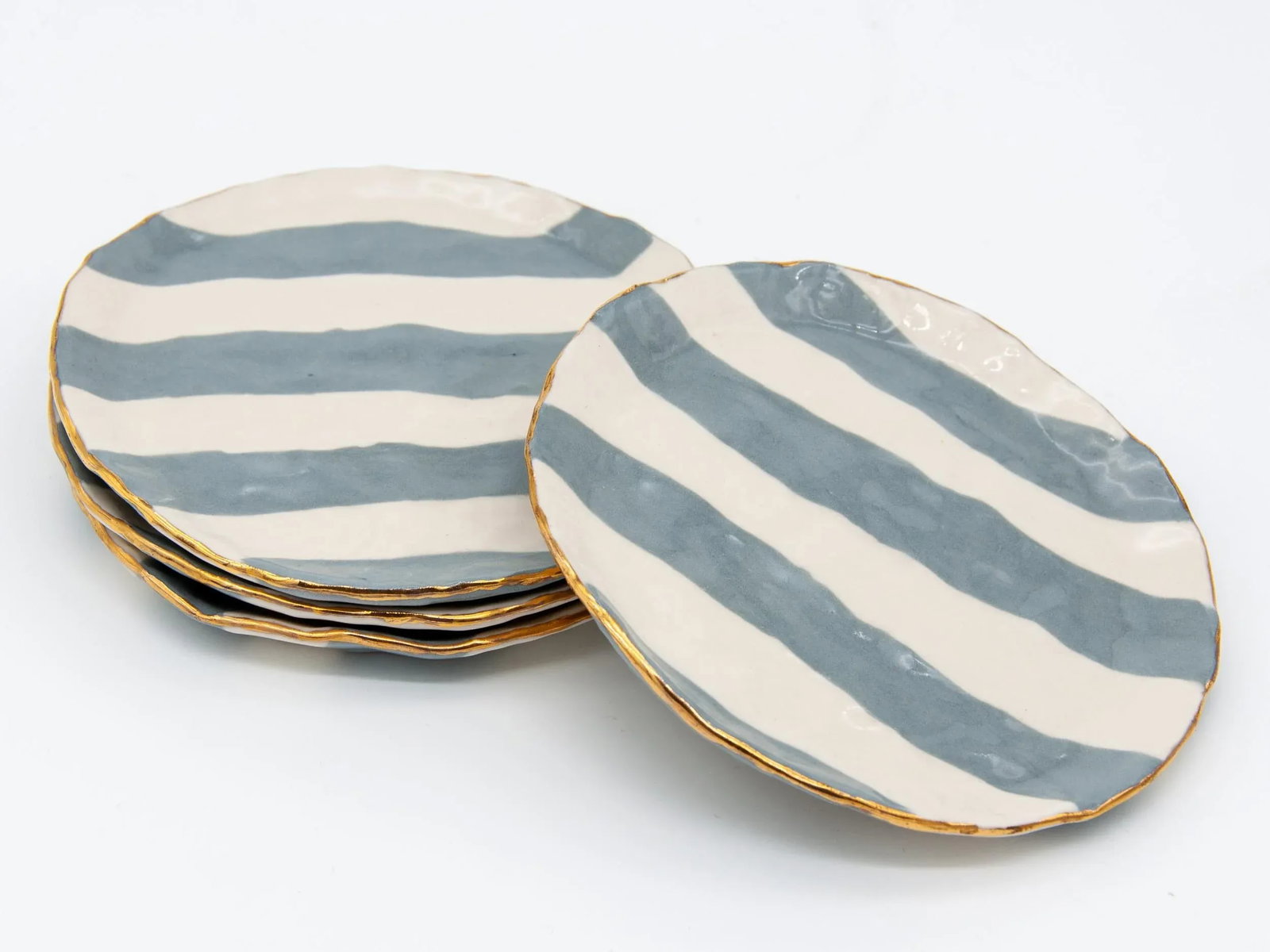 Gray & White Striped Gilt Clay Petit Dishes- Set of 4 - 5