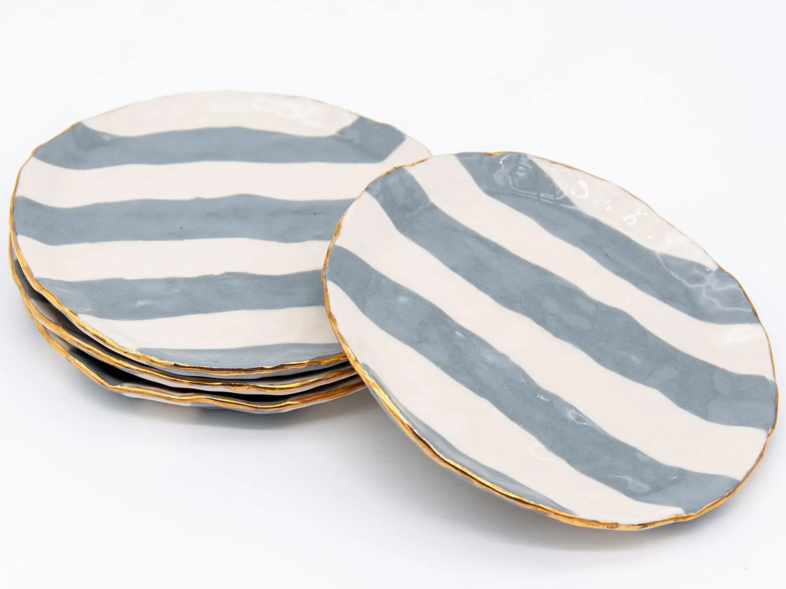 Gray & White Striped Gilt Clay Petit Dishes- Set of 4 - 6