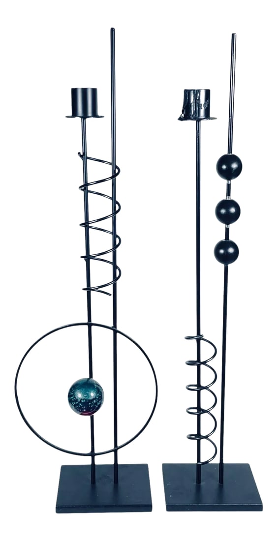Vintage 90s Rick Martin PostModern Post Modern Pair Memphis Industrial Space Age Candle Holders Sign (1 of 11)