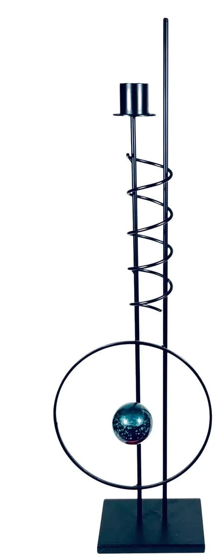 Vintage 90s Rick Martin PostModern Post Modern Pair Memphis Industrial Space Age Candle Holders Sign - 5