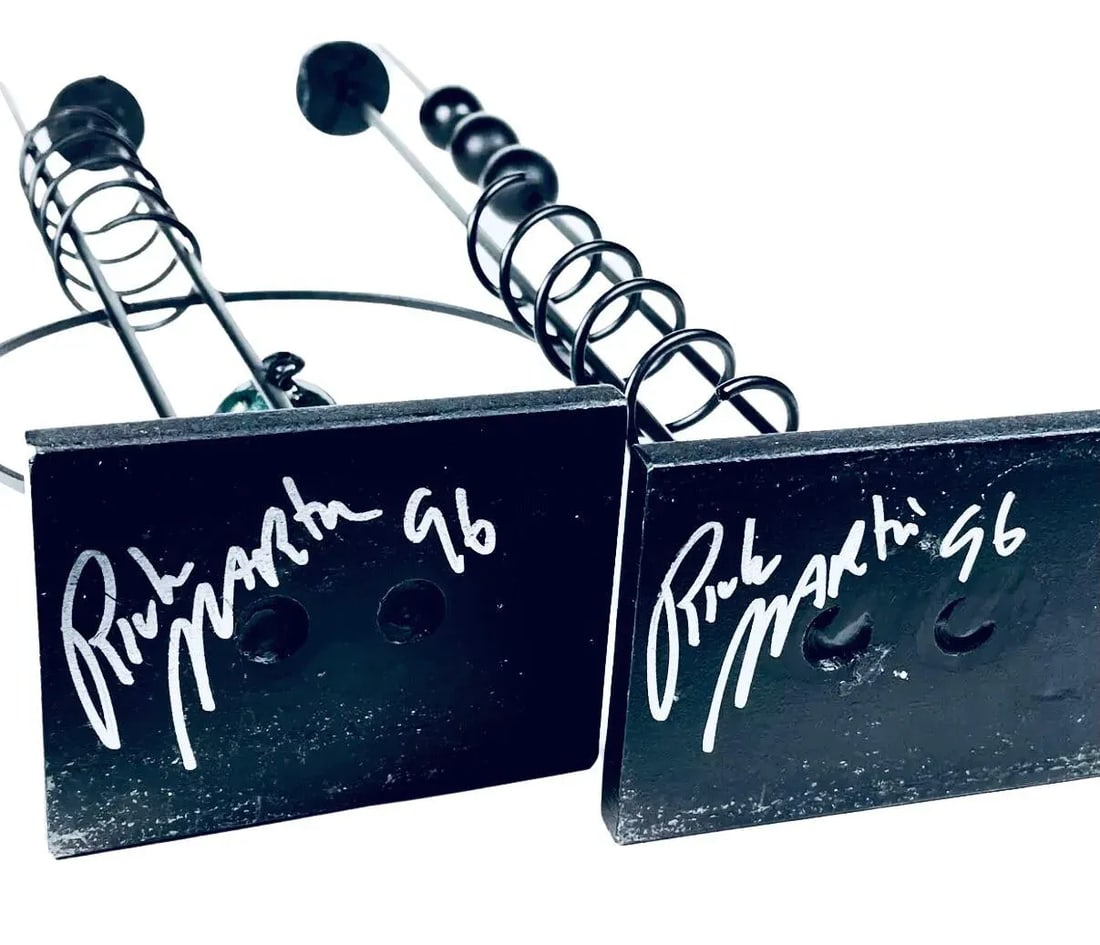 Vintage 90s Rick Martin PostModern Post Modern Pair Memphis Industrial Space Age Candle Holders Sign - 9
