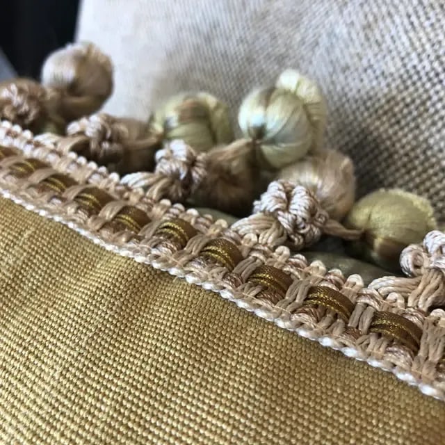 Vintage Silk Pillow With Floral Design on a Yellow Background Accented With Silk Tassel Fringe - 7