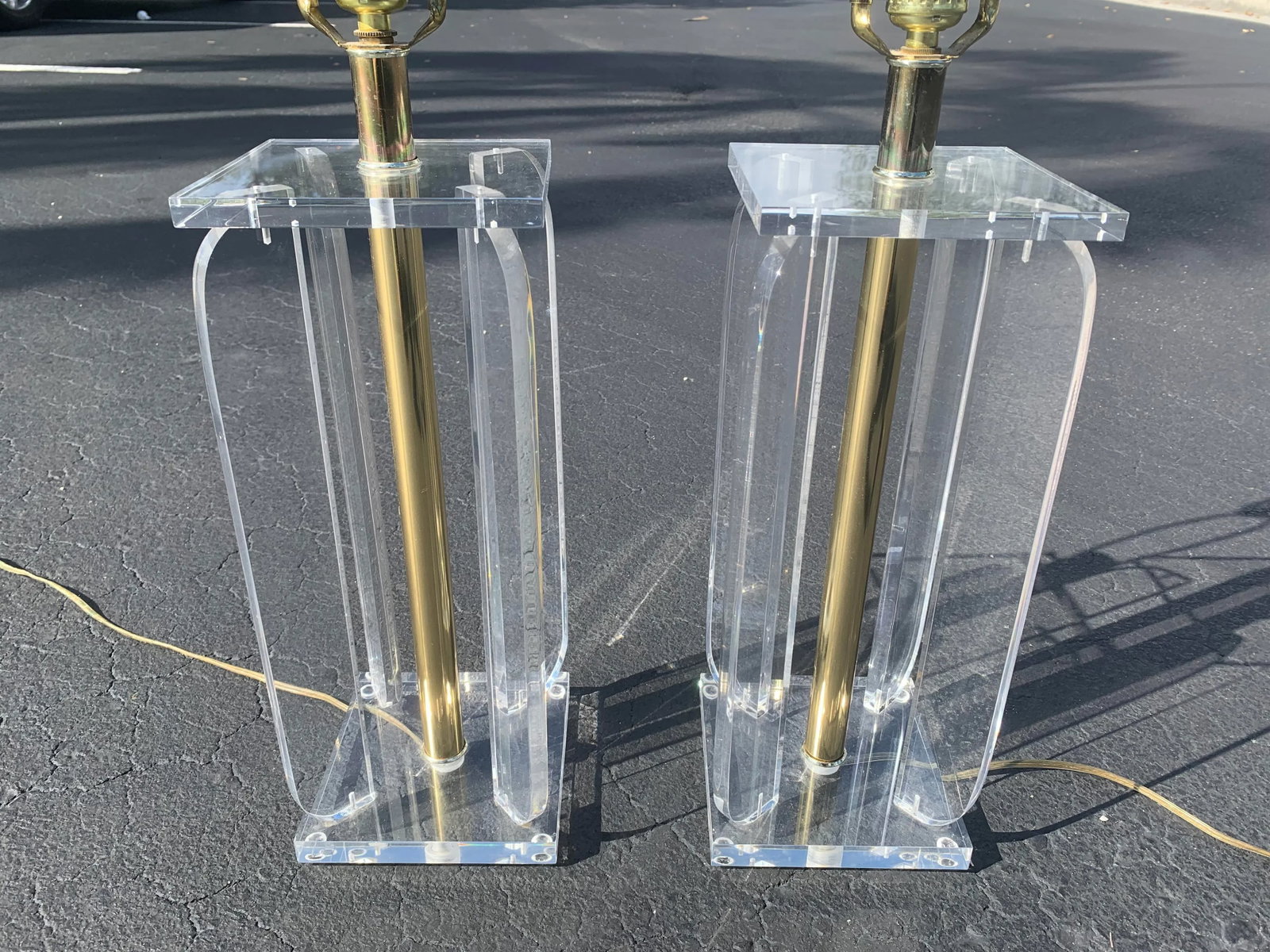 Vintage Lucite and Brass Table Lamps - a Pair - 12