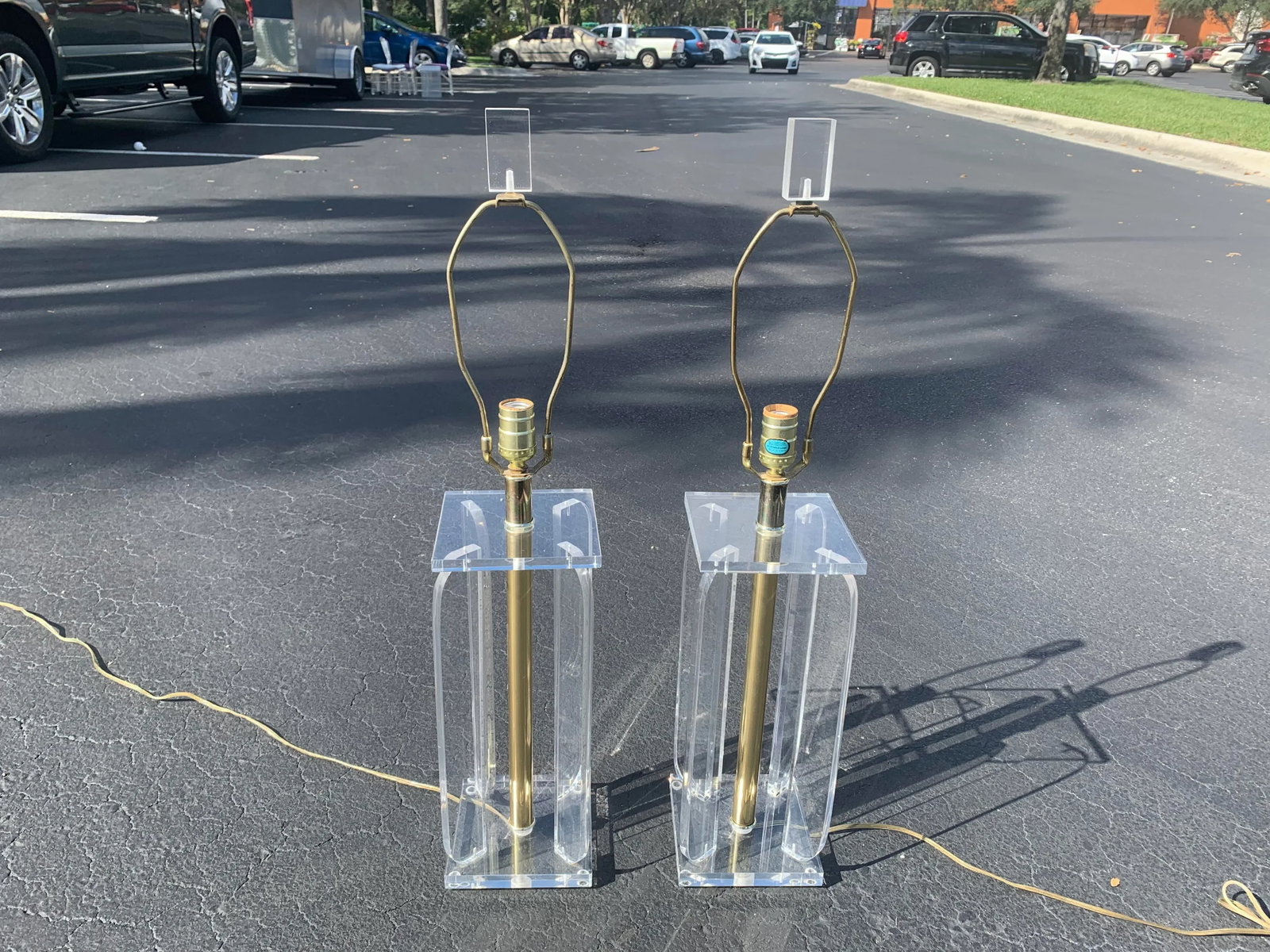 Vintage Lucite and Brass Table Lamps - a Pair - 2