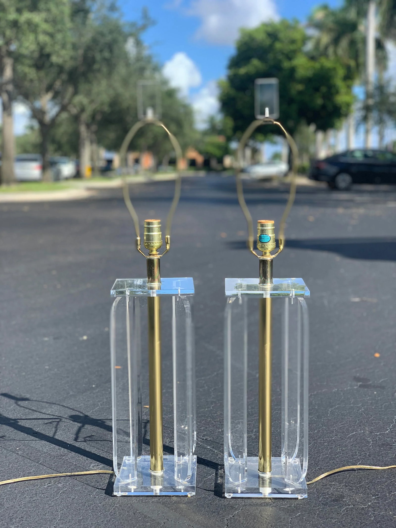 Vintage Lucite and Brass Table Lamps - a Pair - 3