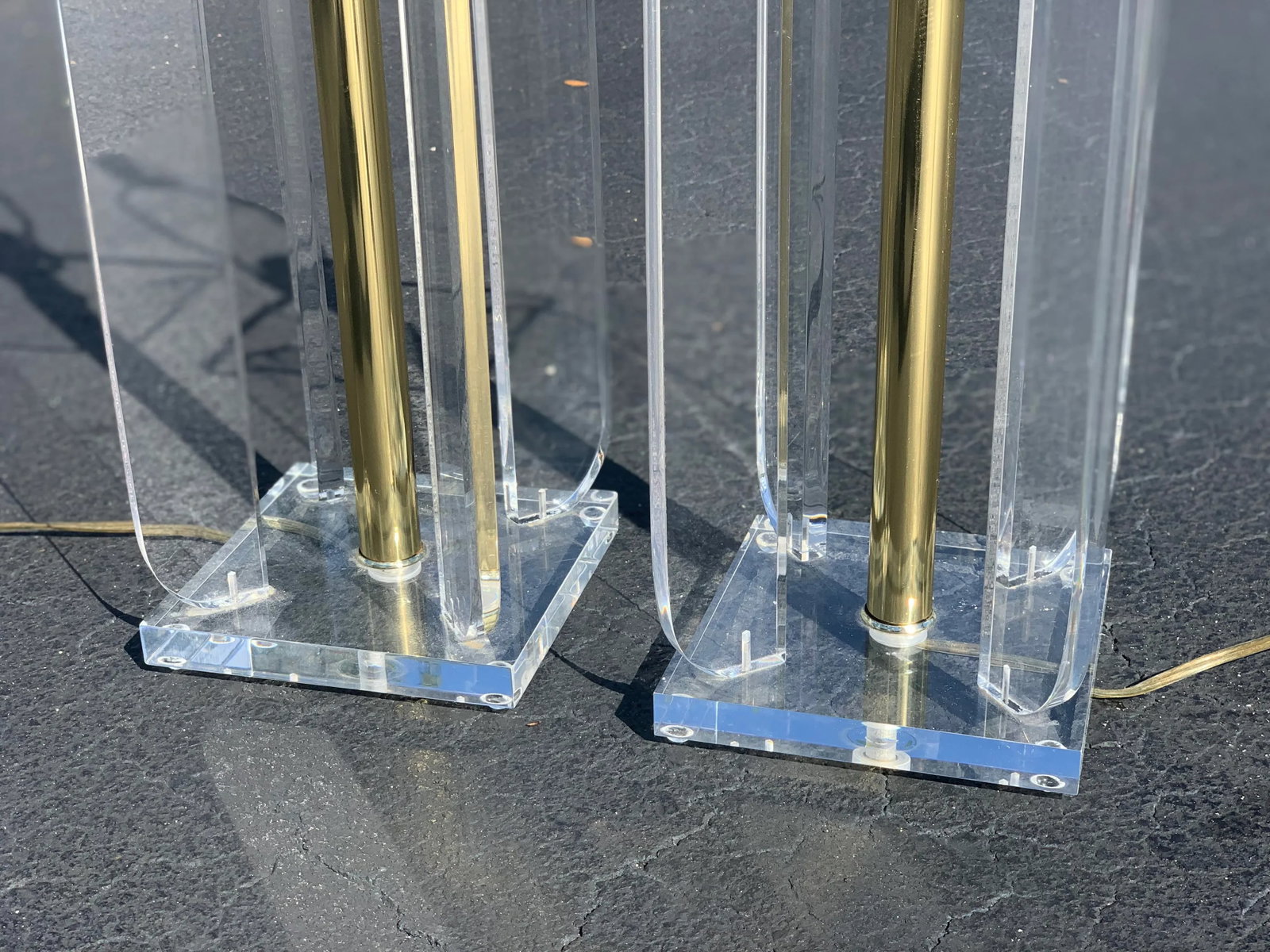 Vintage Lucite and Brass Table Lamps - a Pair - 4