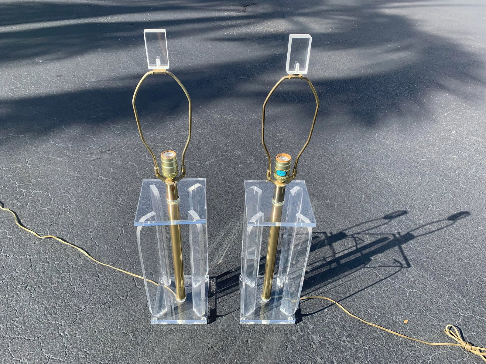 Vintage Lucite and Brass Table Lamps - a Pair - 5
