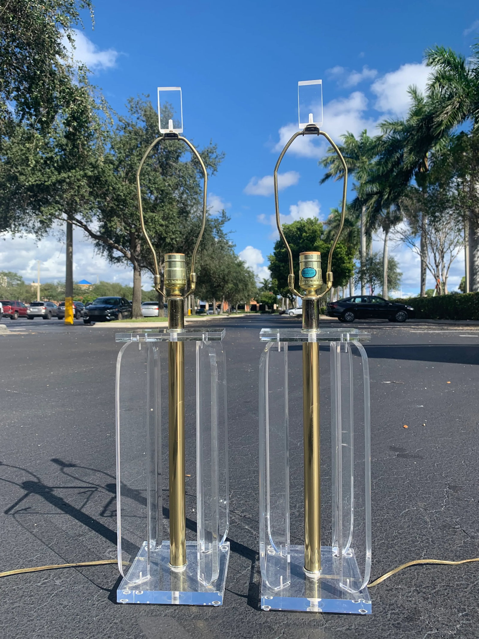 Vintage Lucite and Brass Table Lamps - a Pair - 6