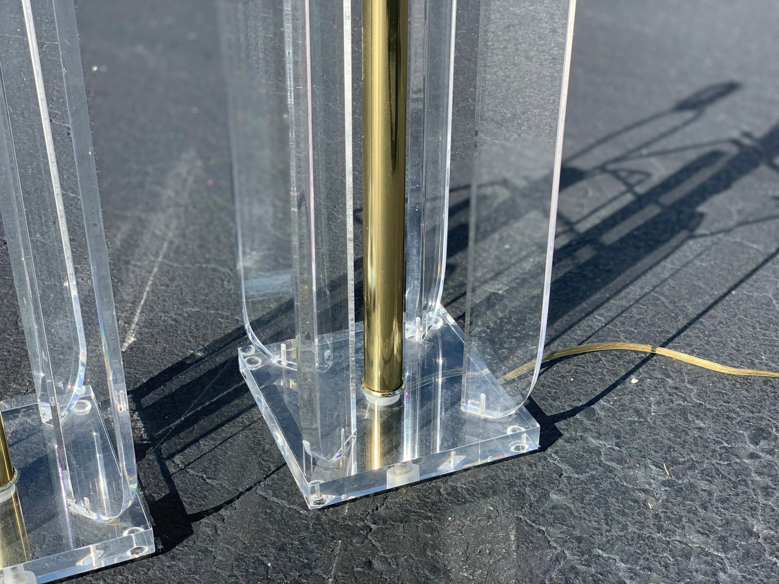 Vintage Lucite and Brass Table Lamps - a Pair - 7