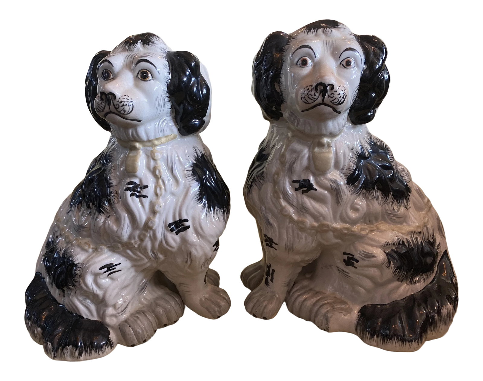 1960s Staffordshire Dogs - a Pair: Black & White Staffordshire Dogs would make a wonderful addition to a Mantle or Fireplace or any where in the Home. Condition: Alterations: Original Condition Unaltered Imperfections: Some