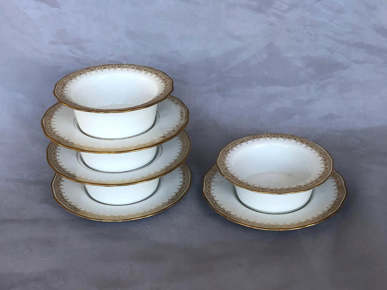 Antique Limoges Porcelain Ramekins & Saucers Set- 8 Pieces - 8