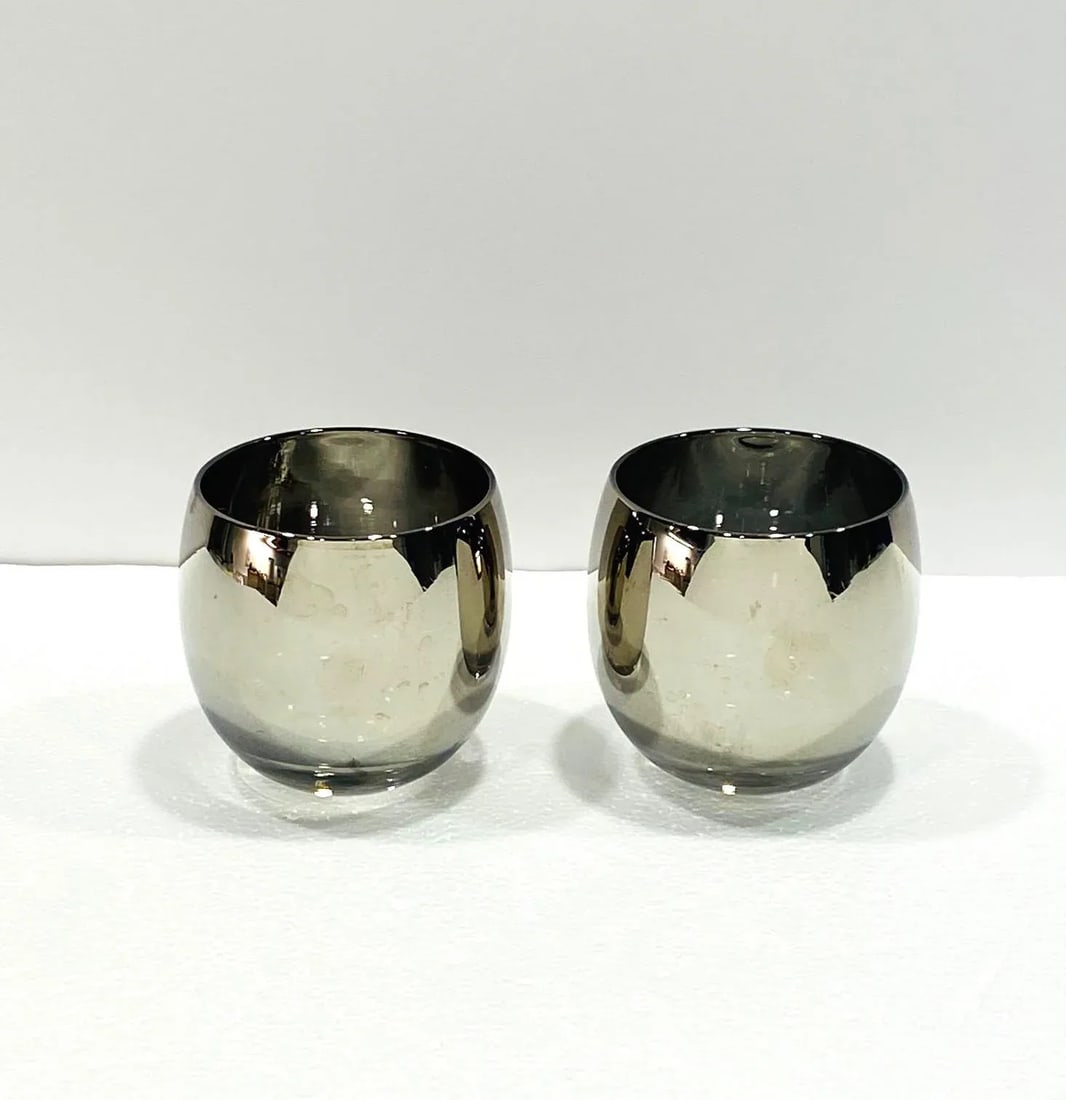 C. 1960s Vintage Round Barware Whiskey Glasses With Silver Overlay- Set of 5 - 10