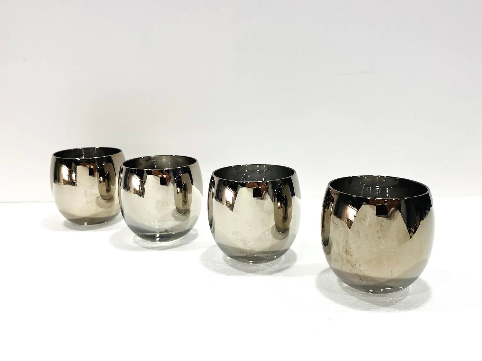 C. 1960s Vintage Round Barware Whiskey Glasses With Silver Overlay- Set of 5 - 8
