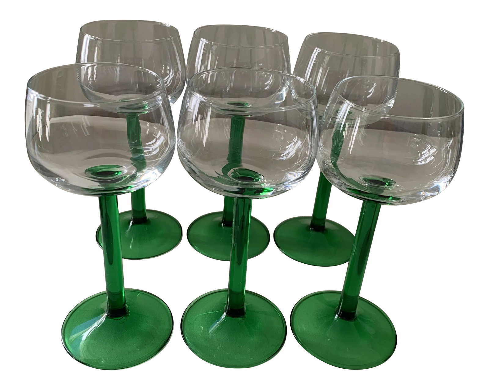 1970s Green French Luminarc Cordial Glassware- Set of 6 (1 of 8)