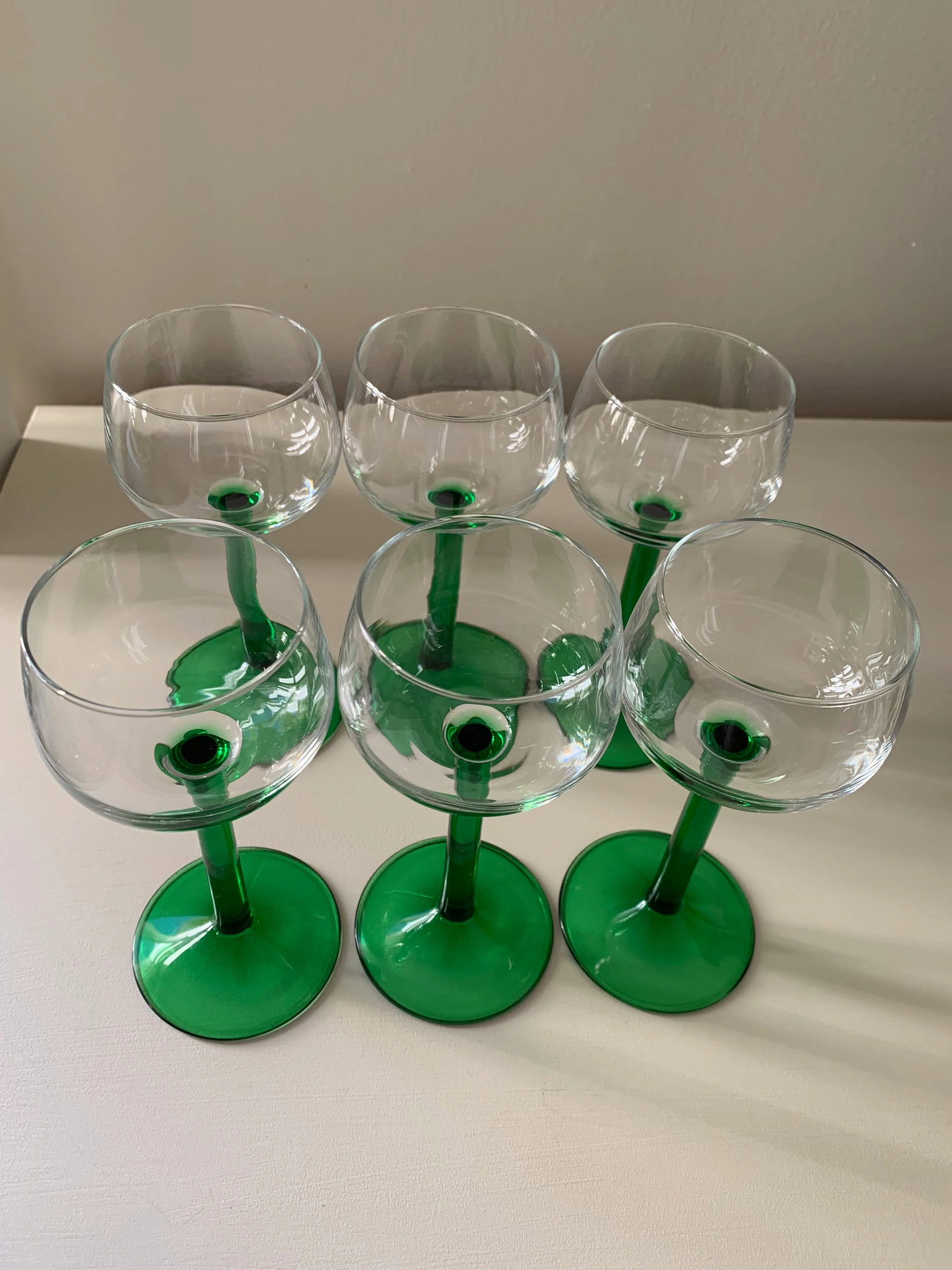 1970s Green French Luminarc Cordial Glassware- Set of 6 - 4