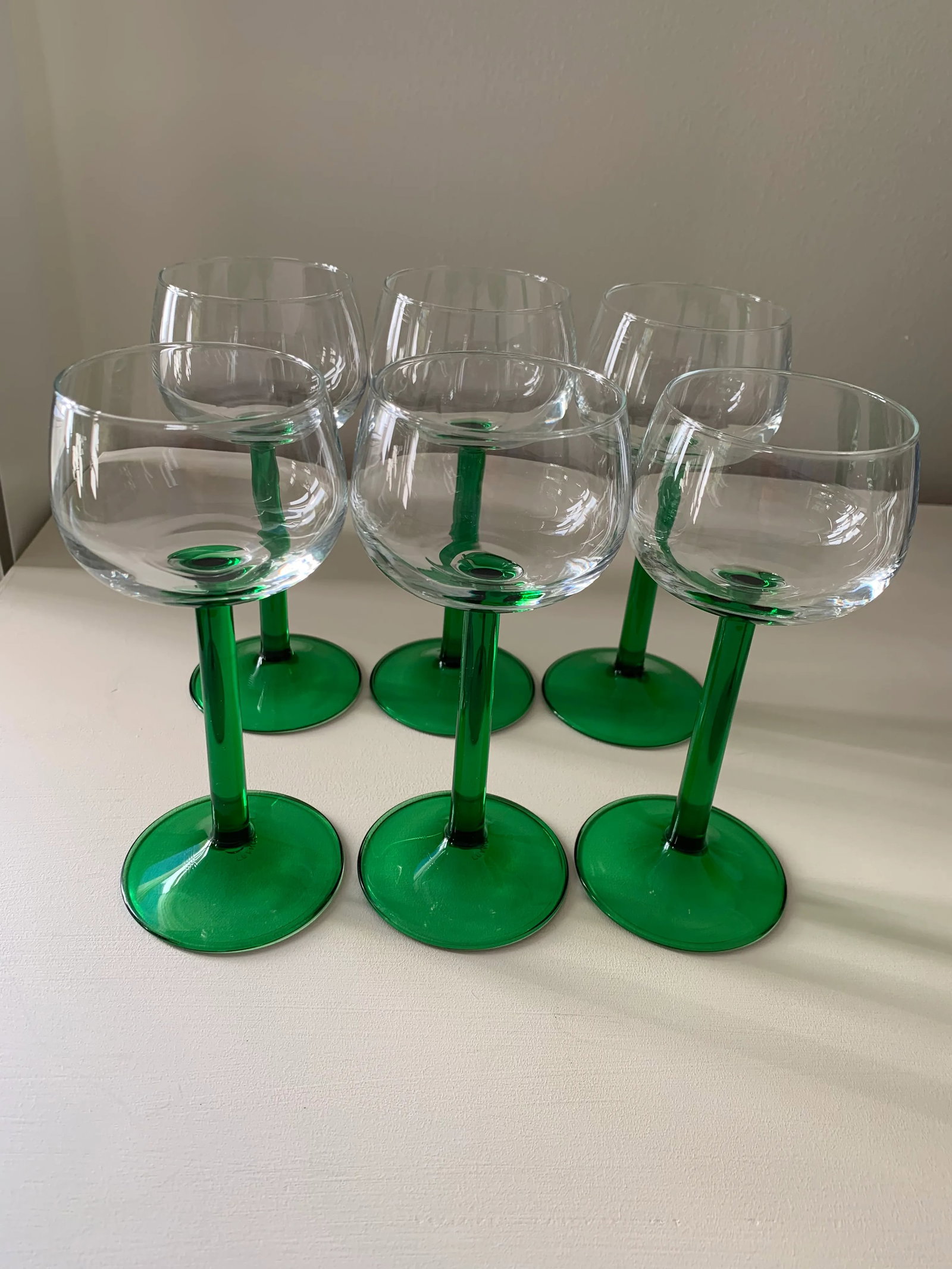 1970s Green French Luminarc Cordial Glassware- Set of 6 - 8