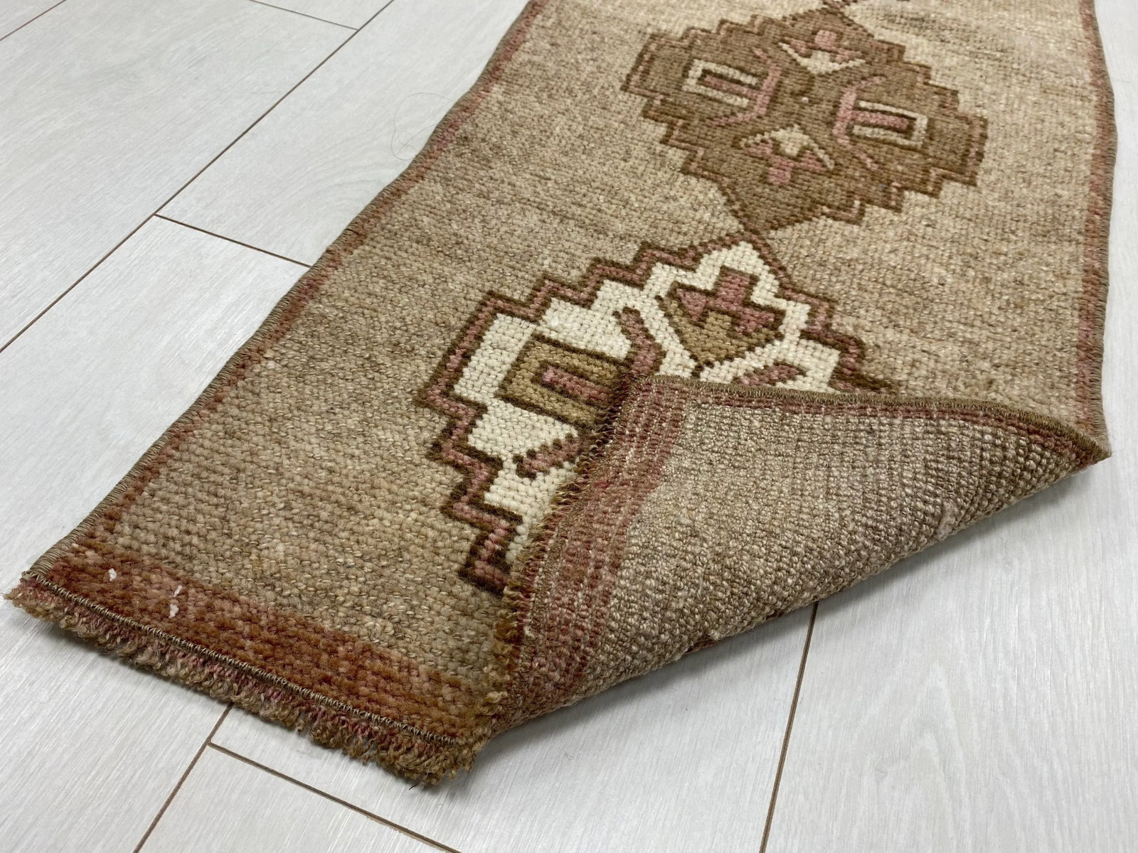 1960s Vintage Camel Color Boho Style Rug - 4