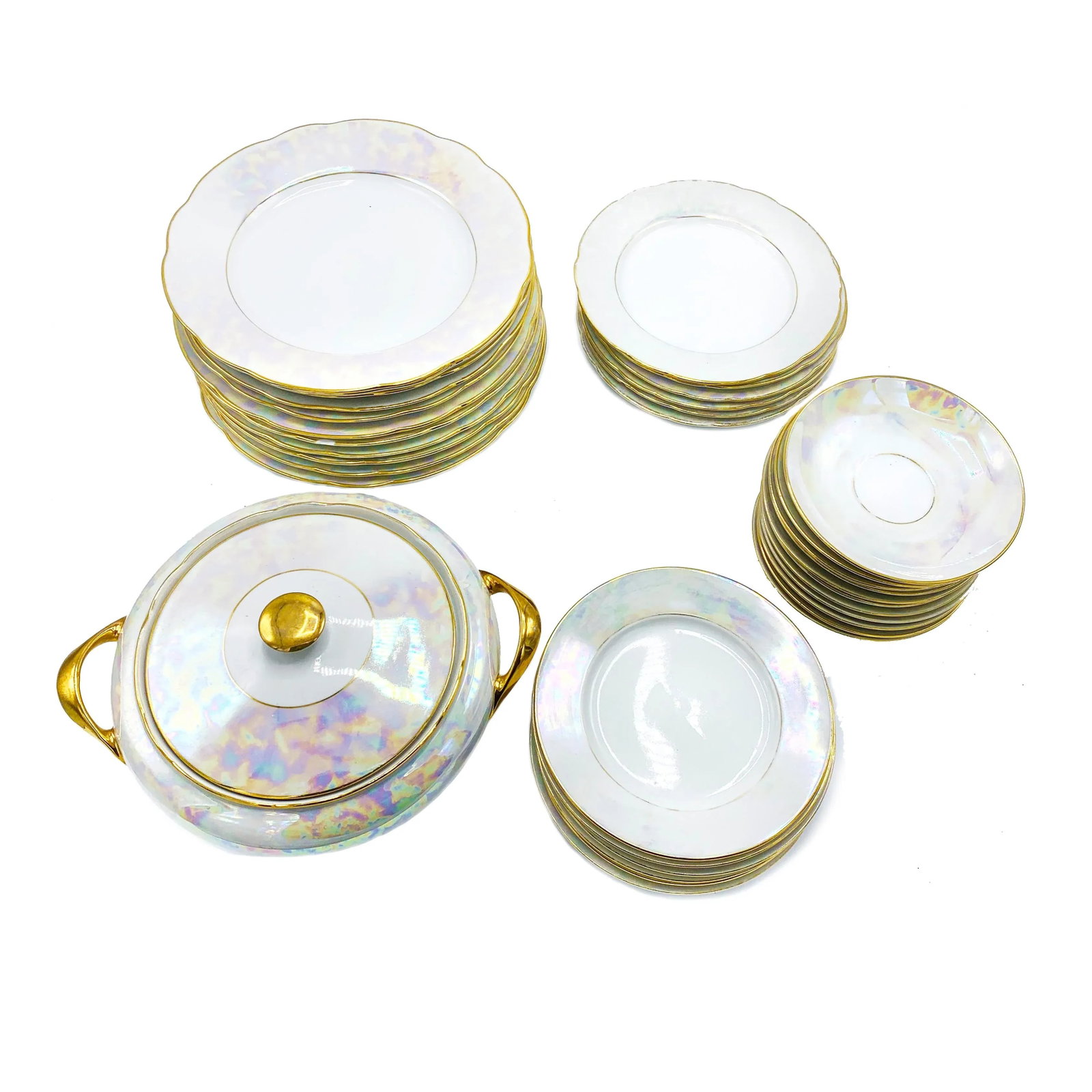 1940s Mz Czechoslovakia Lusterware Gilt China Serving Set - 35 Pieces - 2