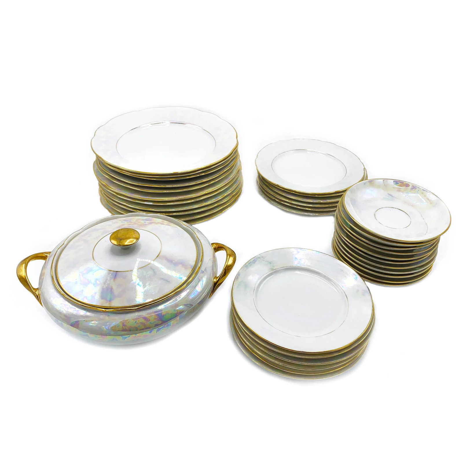 1940s Mz Czechoslovakia Lusterware Gilt China Serving Set - 35 Pieces - 4
