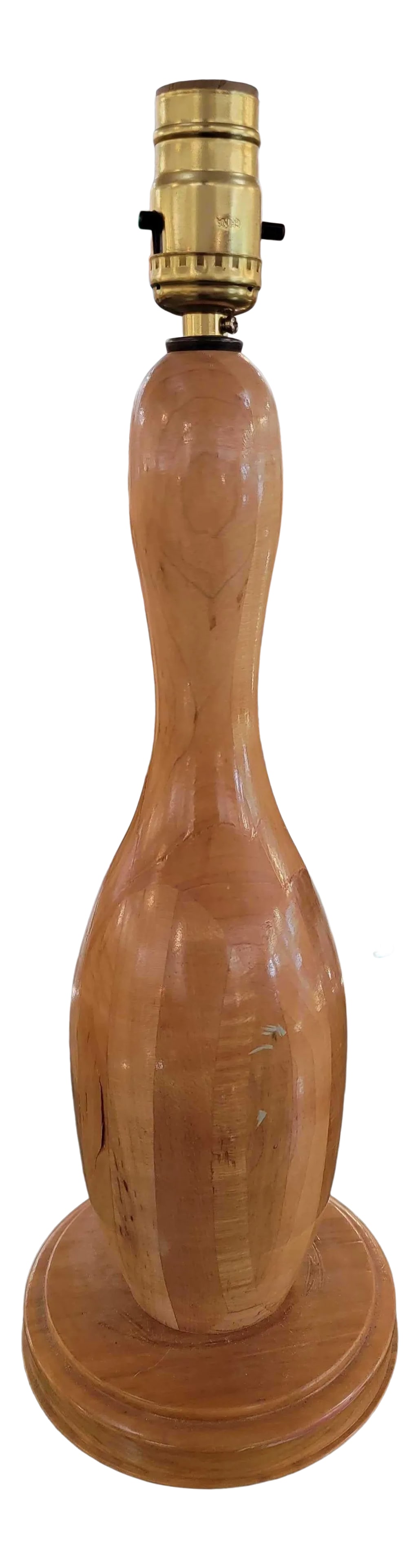Vintage 1980s Maple Bowling Pin Folk Art Table Lamp (1 of 9)