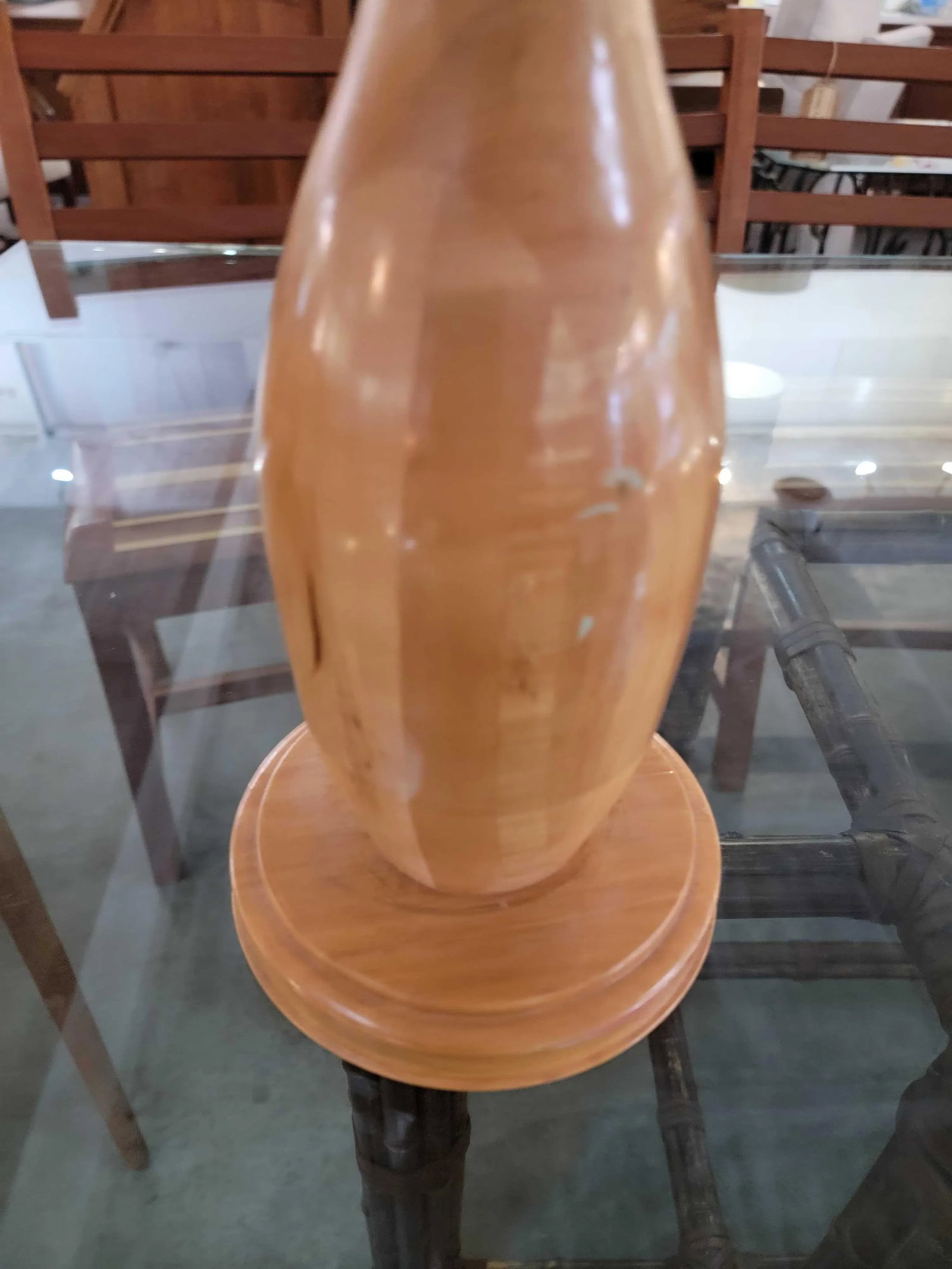 Vintage 1980s Maple Bowling Pin Folk Art Table Lamp - 6
