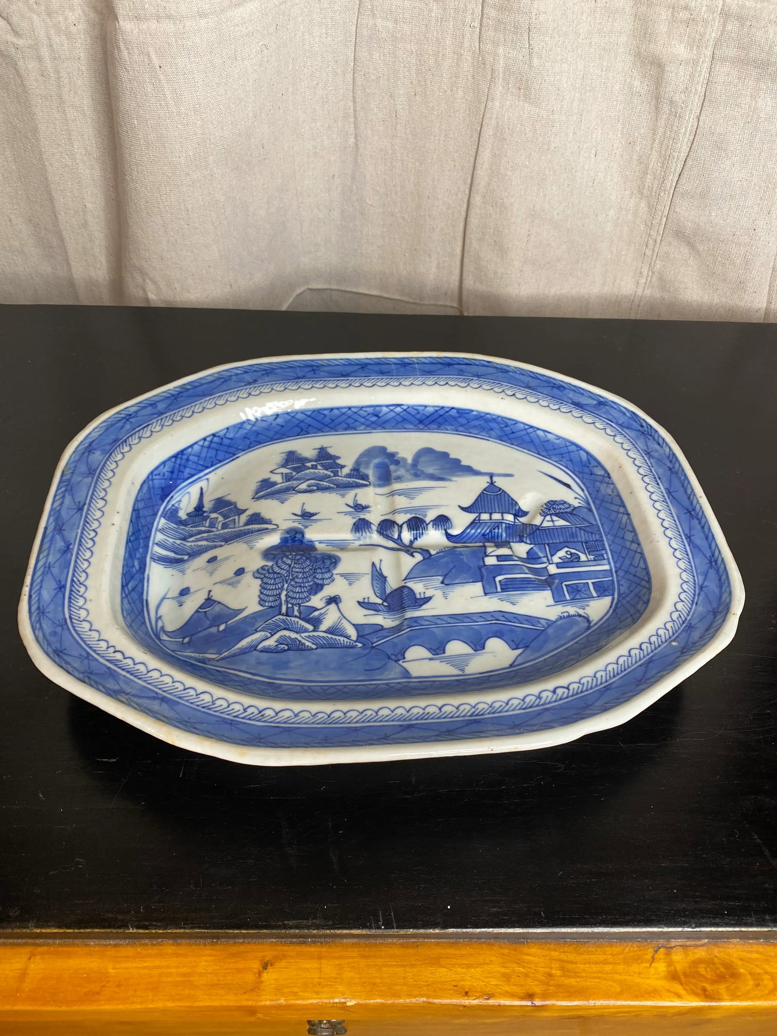 Antique Chinese Export Blue Canton Platter - 10