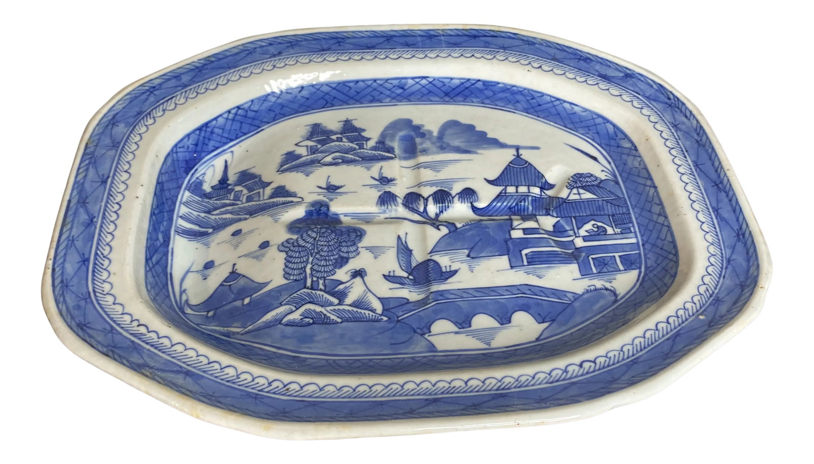Antique Chinese Export Blue Canton Platter (1 of 10)