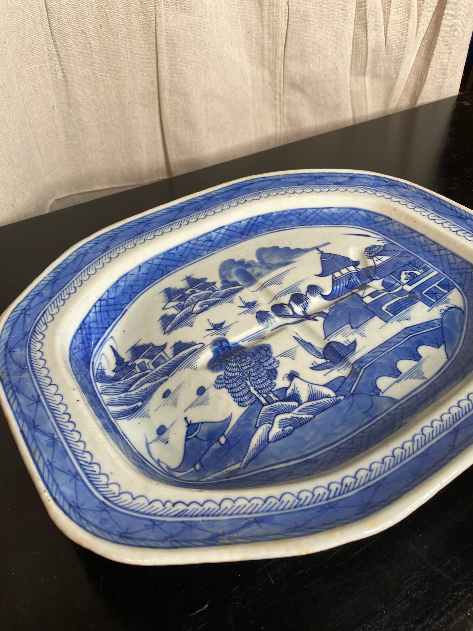 Antique Chinese Export Blue Canton Platter - 2