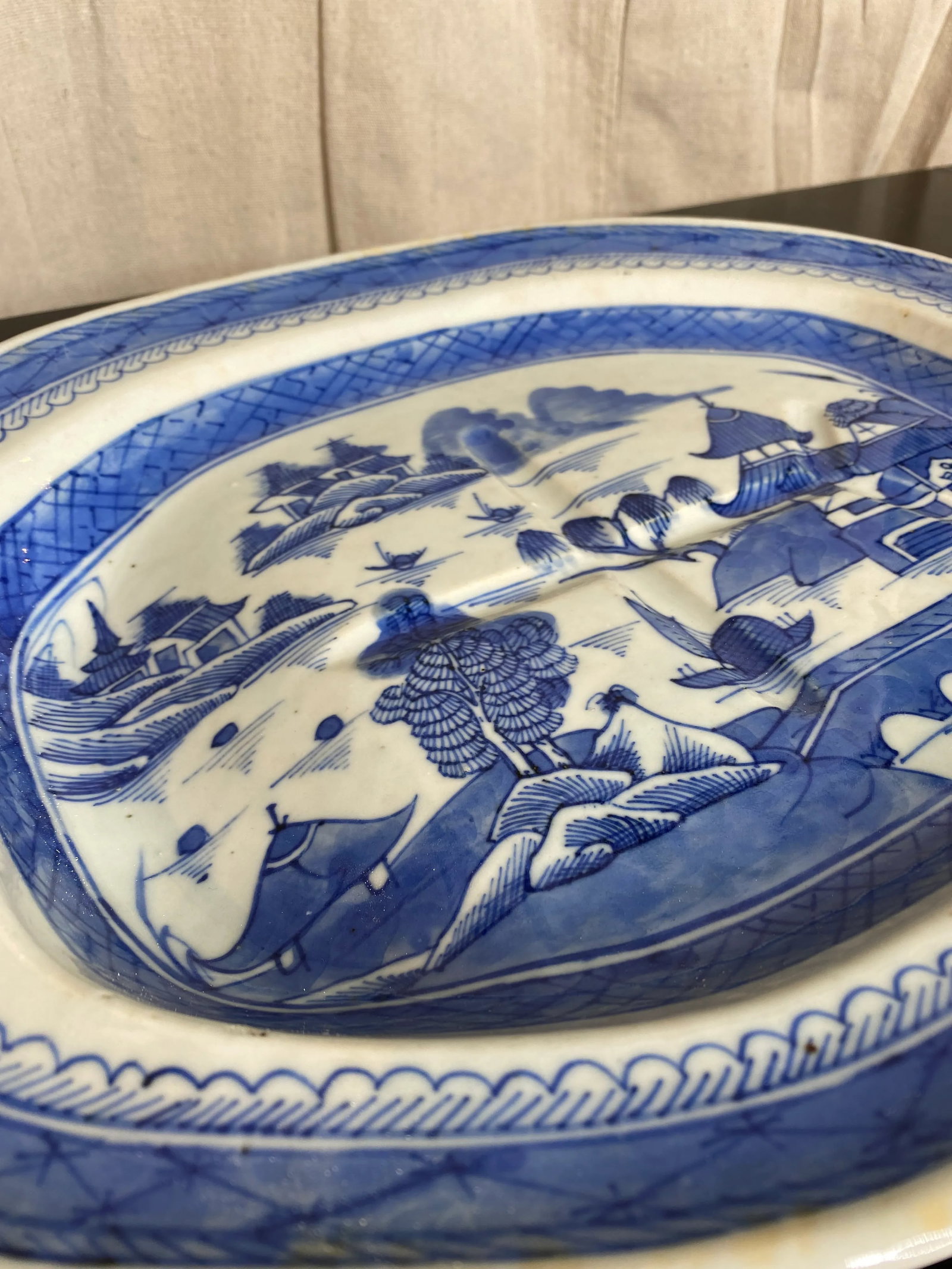 Antique Chinese Export Blue Canton Platter - 3