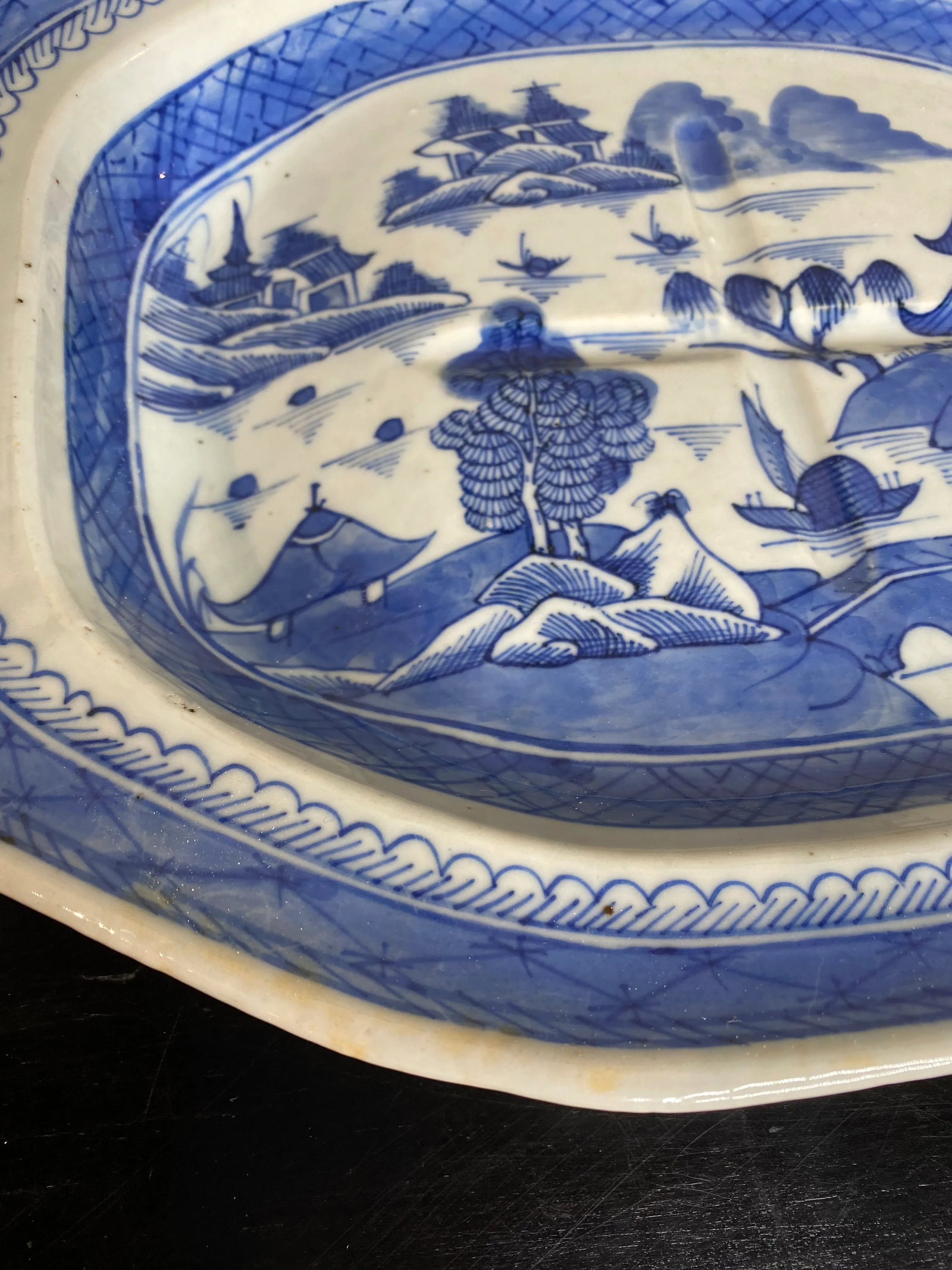 Antique Chinese Export Blue Canton Platter - 4