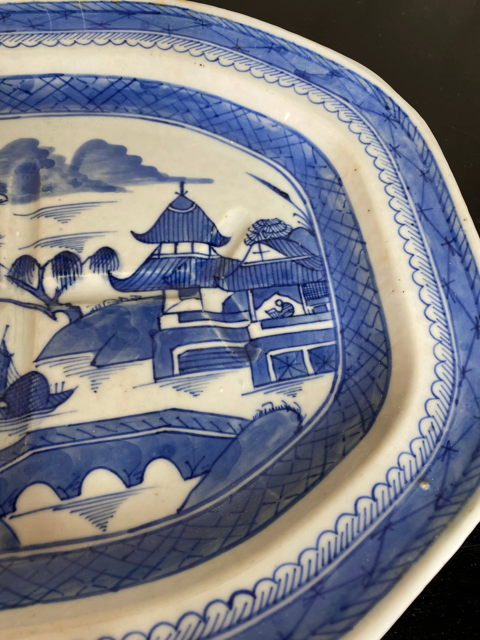 Antique Chinese Export Blue Canton Platter - 5