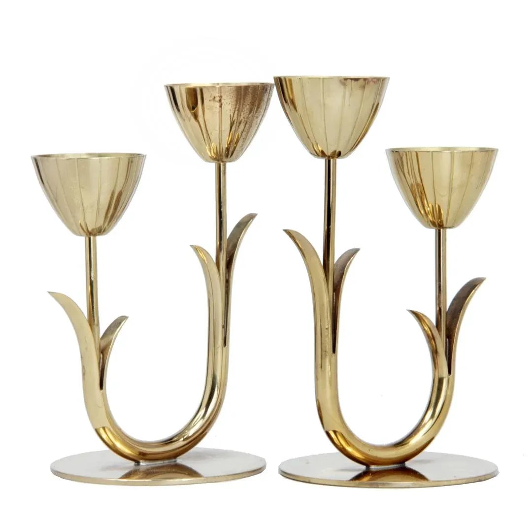 1950s Swedish Brass Ystad Metall Candlesticks - a Pair - 2
