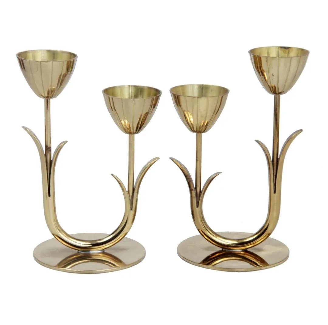 1950s Swedish Brass Ystad Metall Candlesticks - a Pair - 4