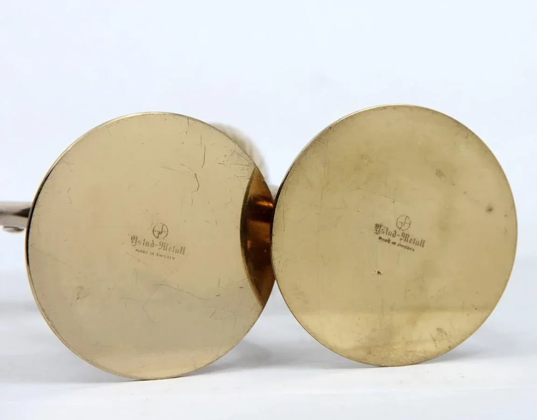 1950s Swedish Brass Ystad Metall Candlesticks - a Pair - 5