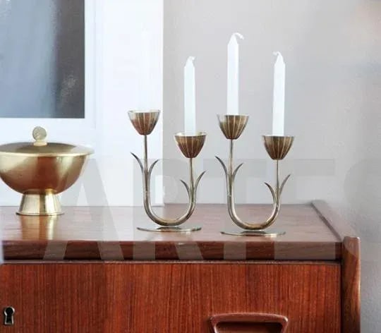 1950s Swedish Brass Ystad Metall Candlesticks - a Pair - 6