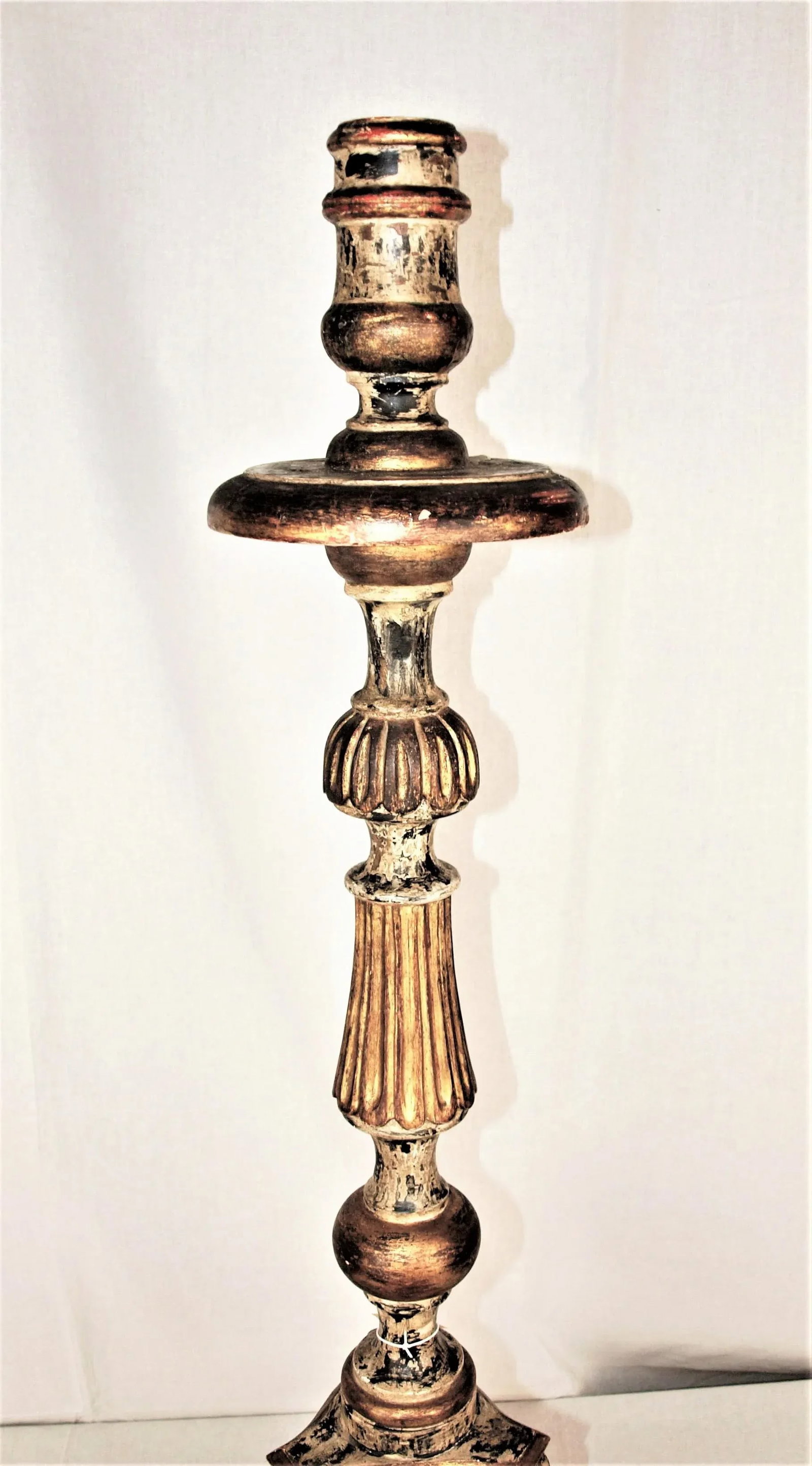 Vintage Tall Painted Candlesticks with Lamp Bases- a Pair - 3