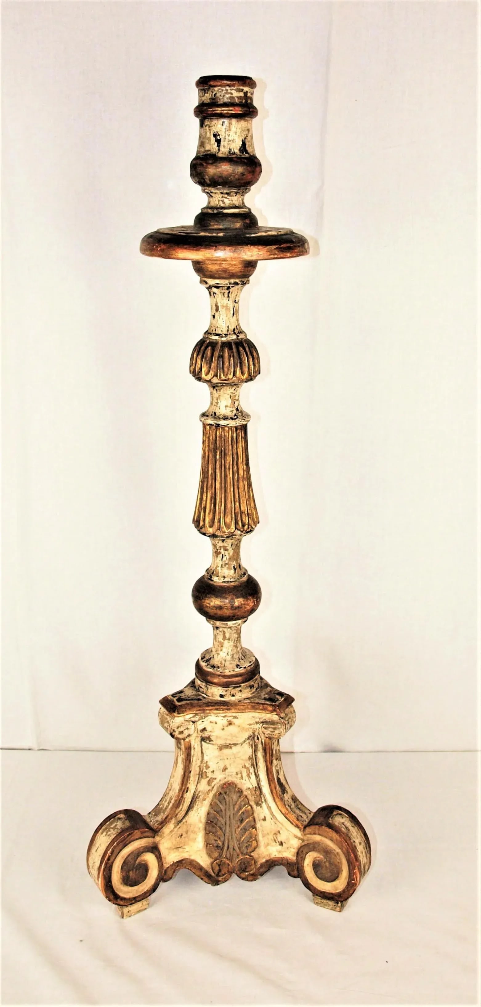 Vintage Tall Painted Candlesticks with Lamp Bases- a Pair - 6