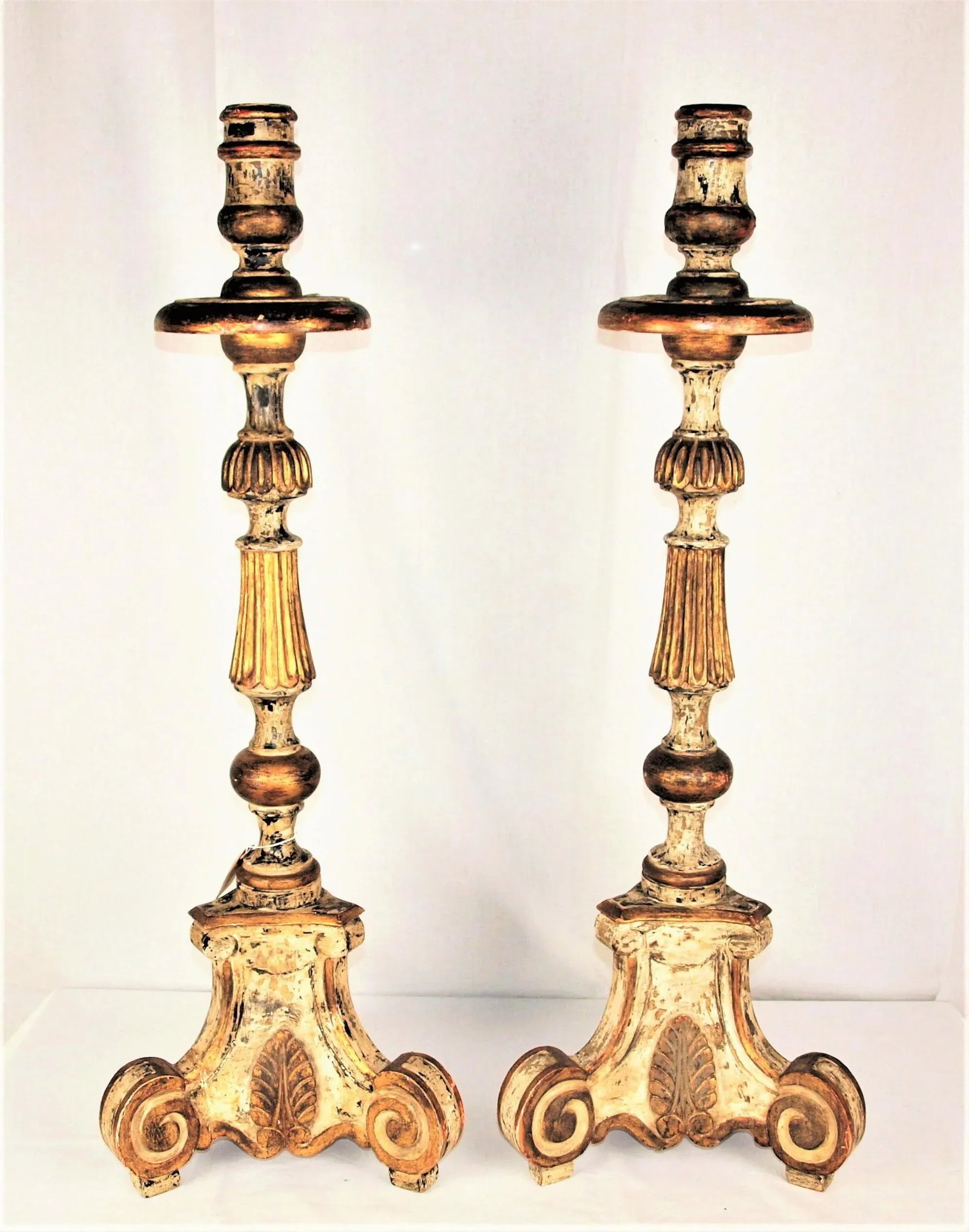 Vintage Tall Painted Candlesticks with Lamp Bases- a Pair - 7