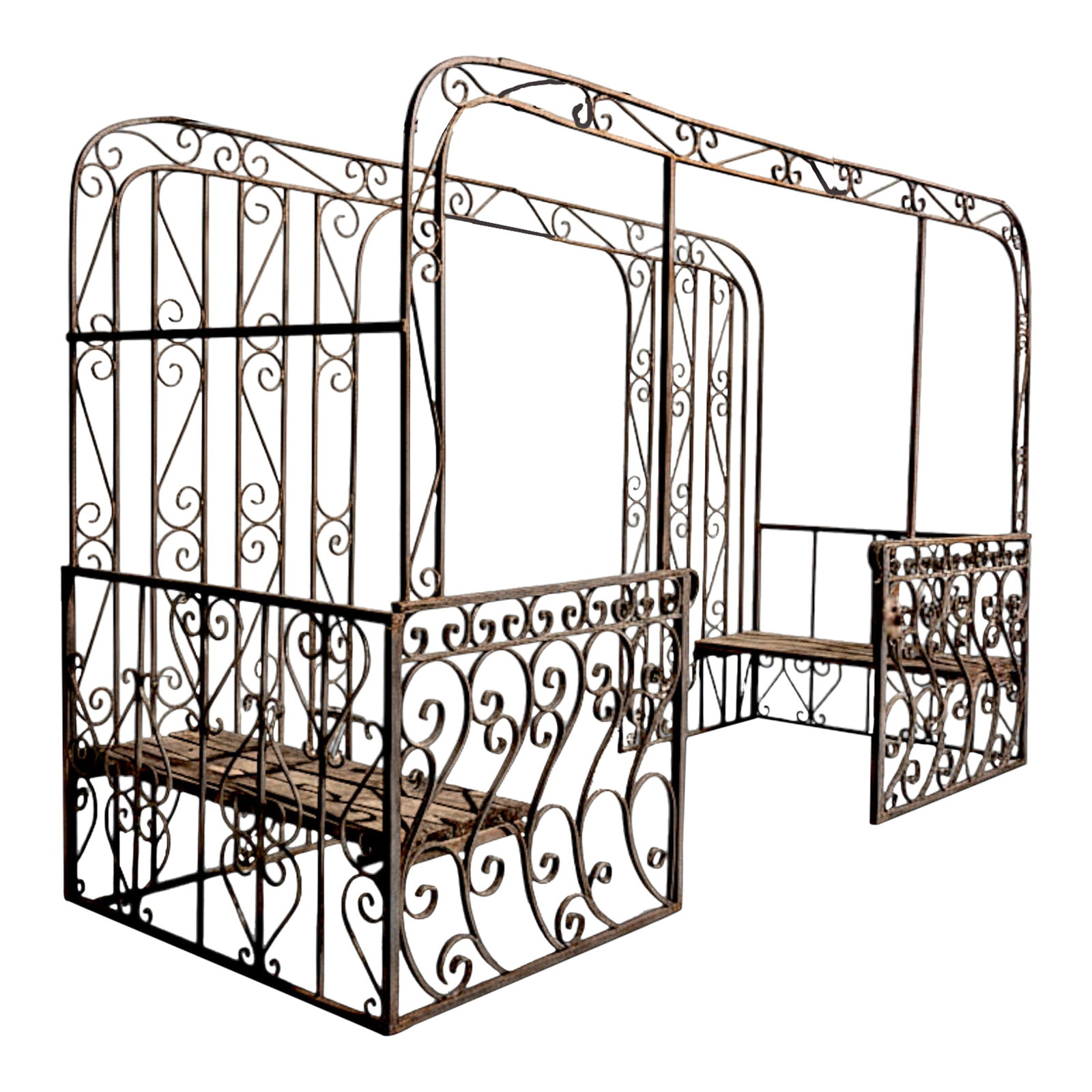 Mid-Century Mediterranean Custom Wrought Iron Garden Pergola 1965: Just imagine this gorgeous Mediterranean style custom pergola built in 1965 in your own outdoor space. It was built and designed for a Southern California Ranch Estate to serve as a rest stop at the