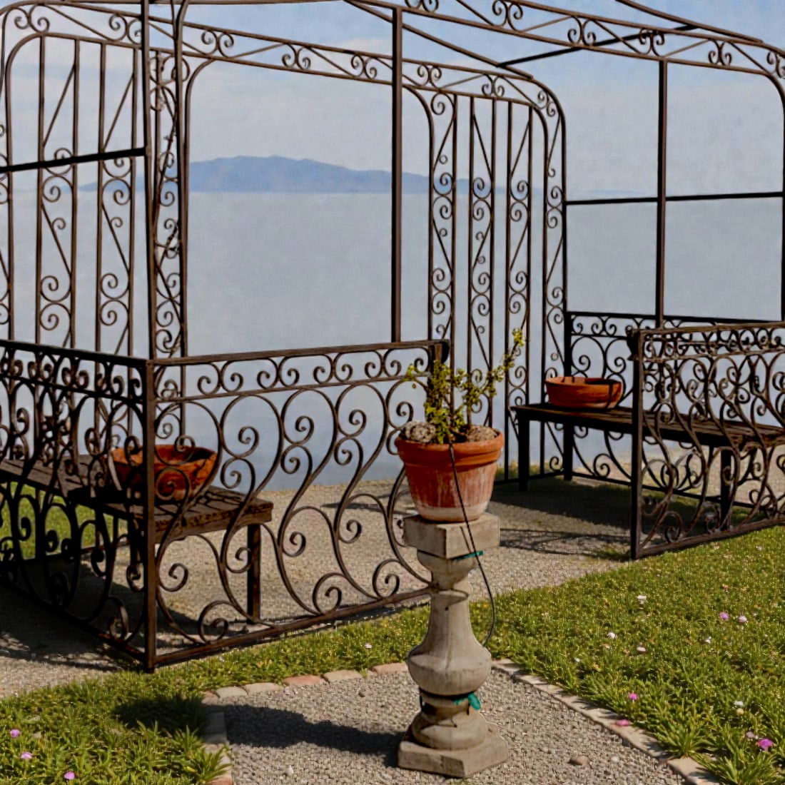Mid-Century Mediterranean Custom Wrought Iron Garden Pergola 1965 - 6
