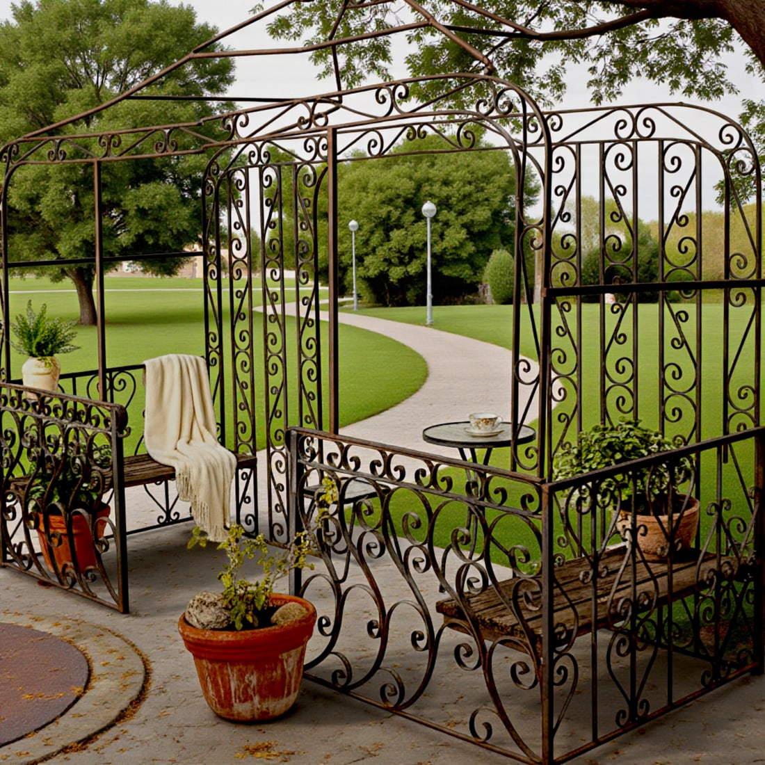 Mid-Century Mediterranean Custom Wrought Iron Garden Pergola 1965 - 7