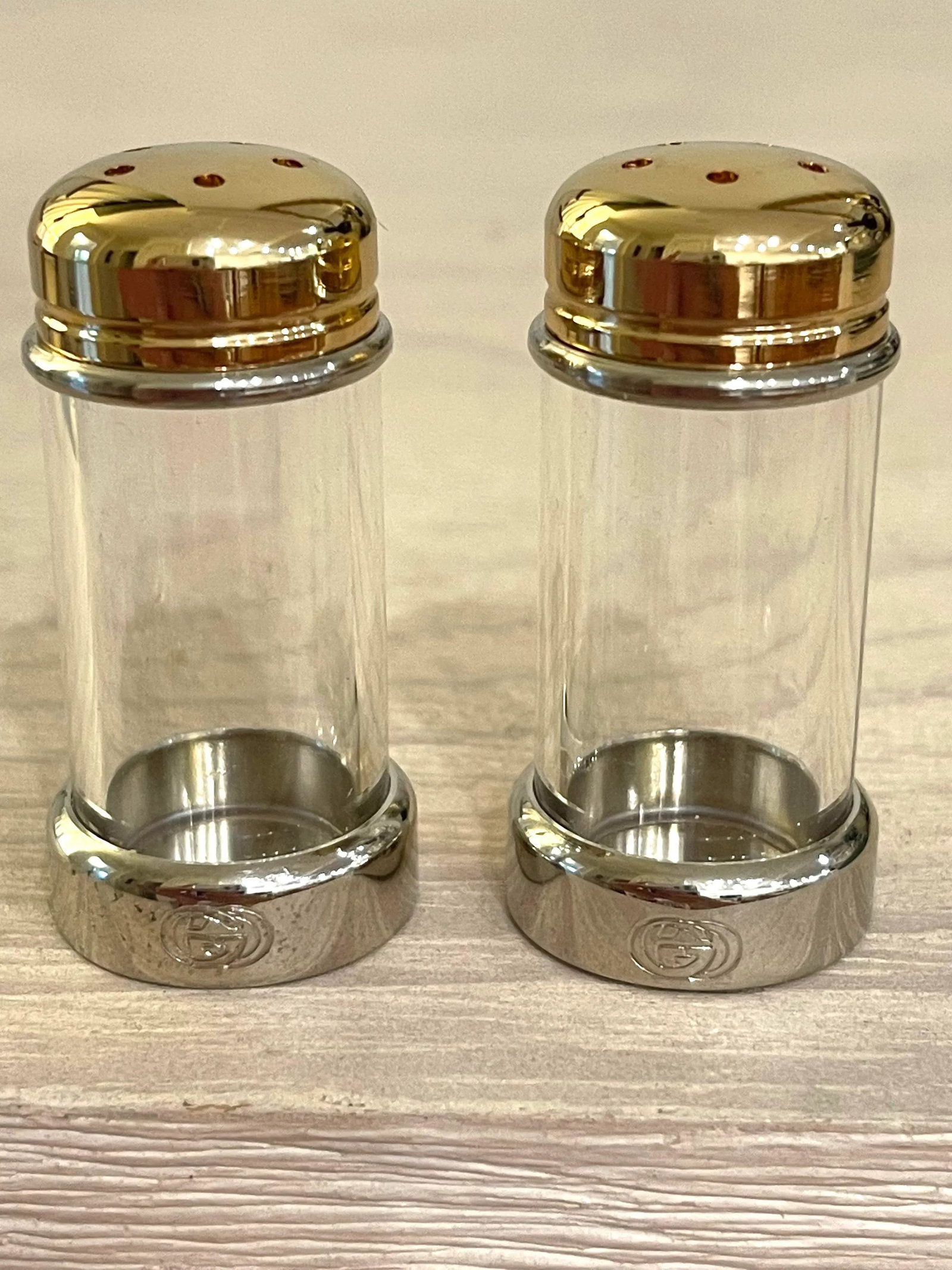 Gucci Silver and Brass Salt and Pepper Shakers - 12
