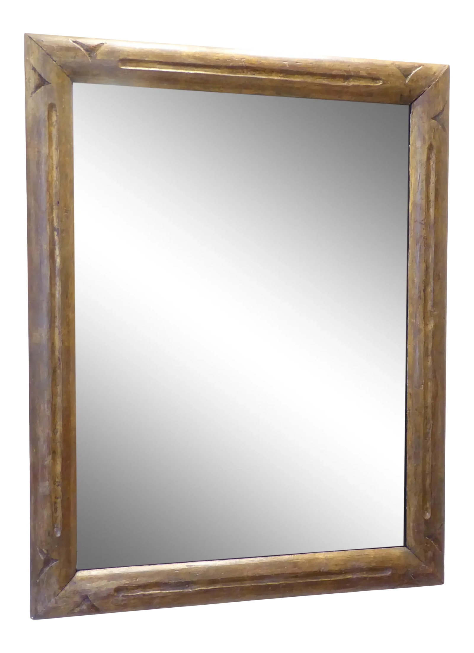 Vintage Brutalist Carved Wood Bronze Tone Mirror (1 of 4)