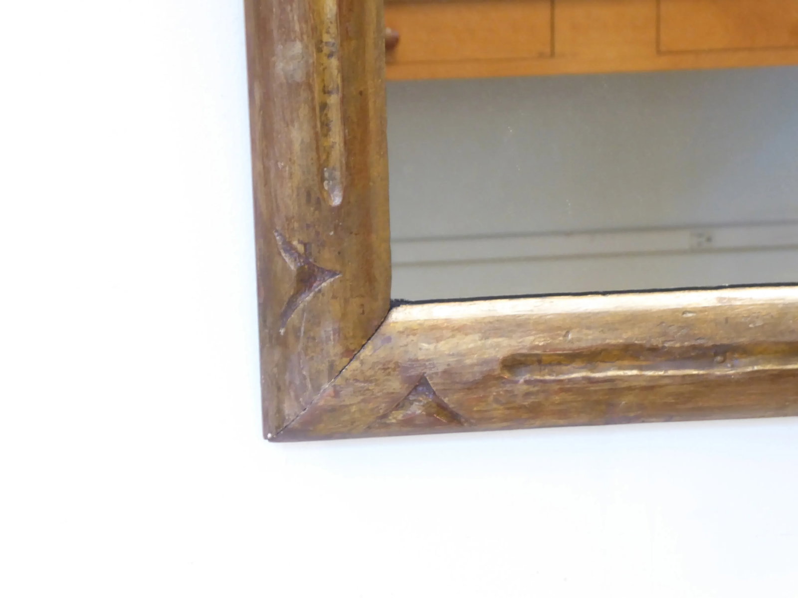 Vintage Brutalist Carved Wood Bronze Tone Mirror - 2