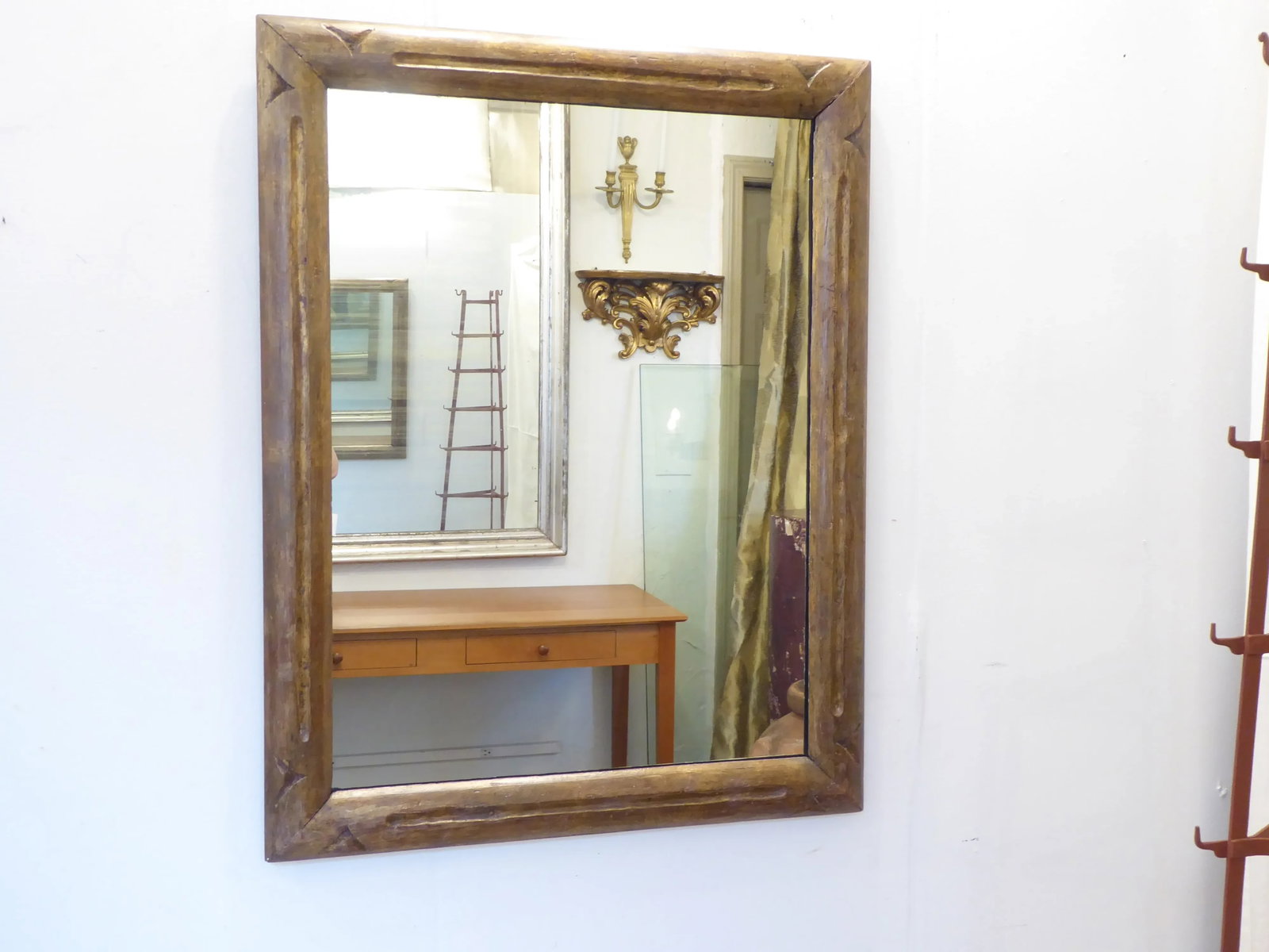 Vintage Brutalist Carved Wood Bronze Tone Mirror - 4