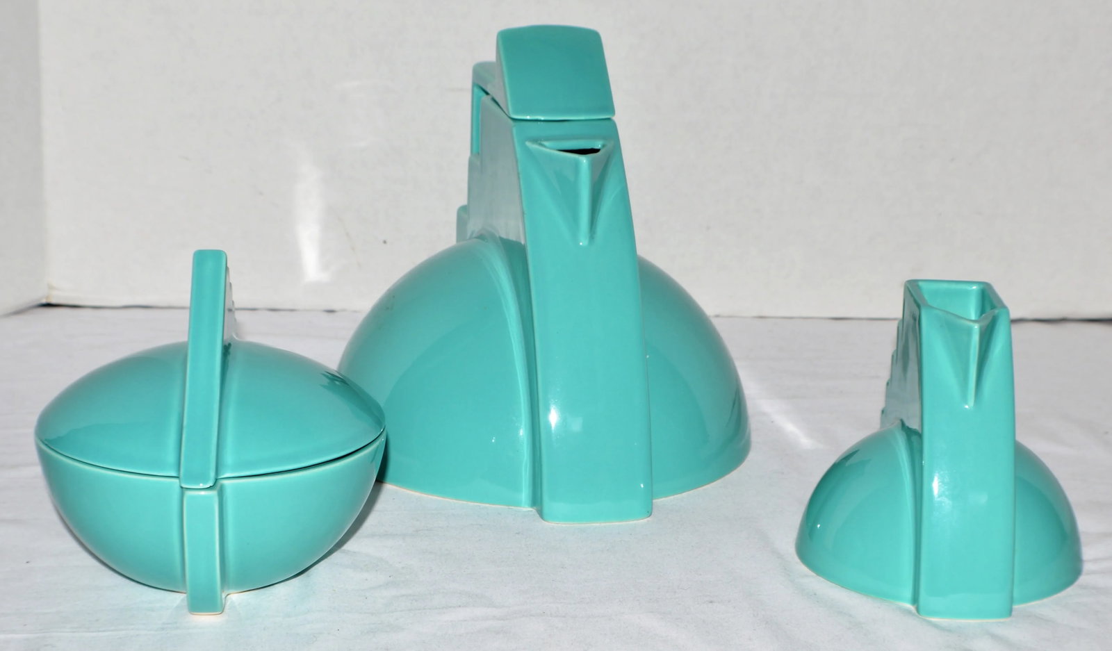 Vintage Salins Studio France Pierre Casenove Turqouise Tea Service Set- 3 Pieces - 2