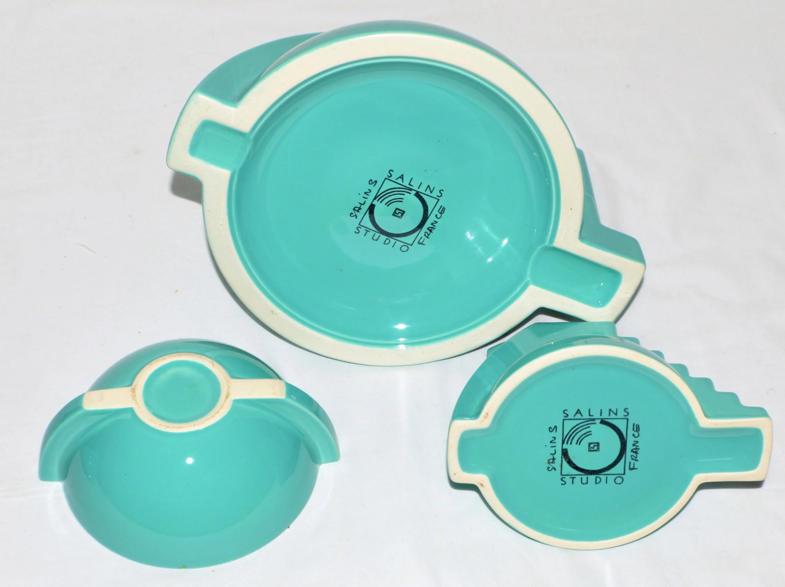 Vintage Salins Studio France Pierre Casenove Turqouise Tea Service Set- 3 Pieces - 5